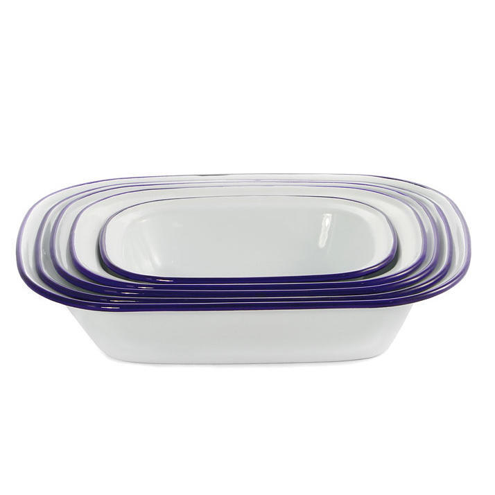 Enamel Pie Dish Set of 5 - White & Blue