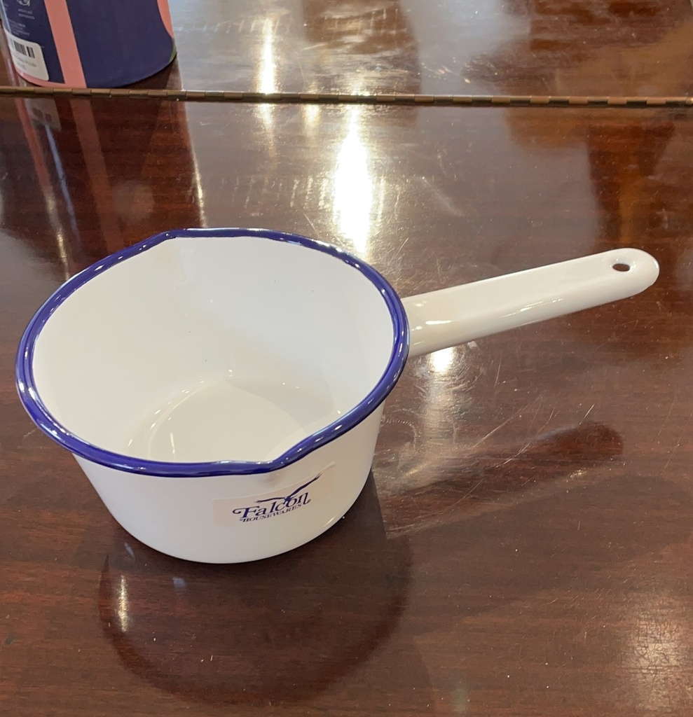 Enamel Milk Saucepan 850mL - White & Blue