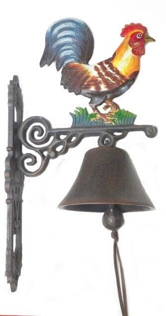 Cast Iron Wall Bell - Coloured Rooster