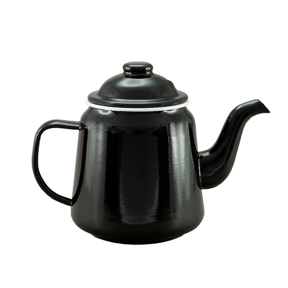 Enamel Teapot 950mL - Black with White rim