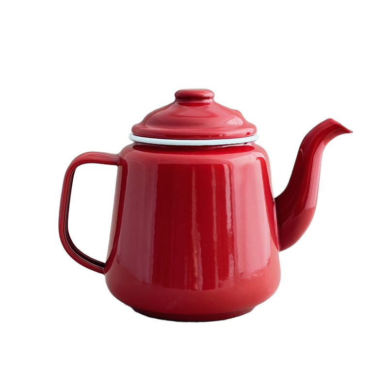 Enamel Teapot 950mL - Red & White