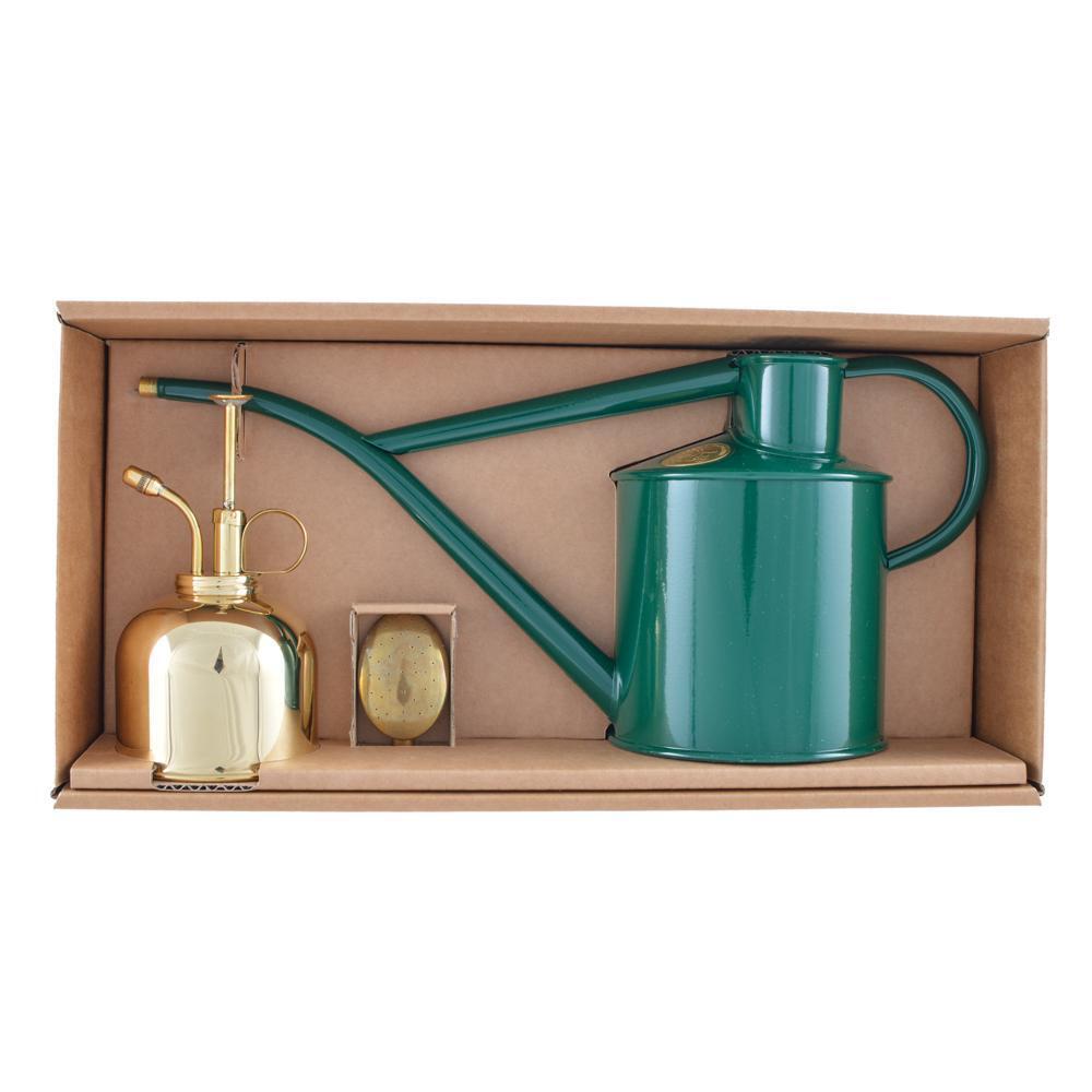 Haws Classic Watering Set - Green & Brass Mister