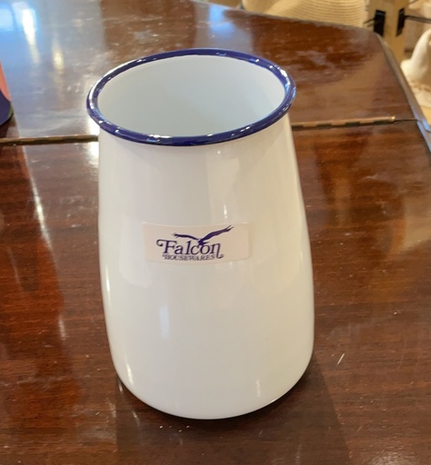 [3725] Enamel Utensil Holder - White & Blue