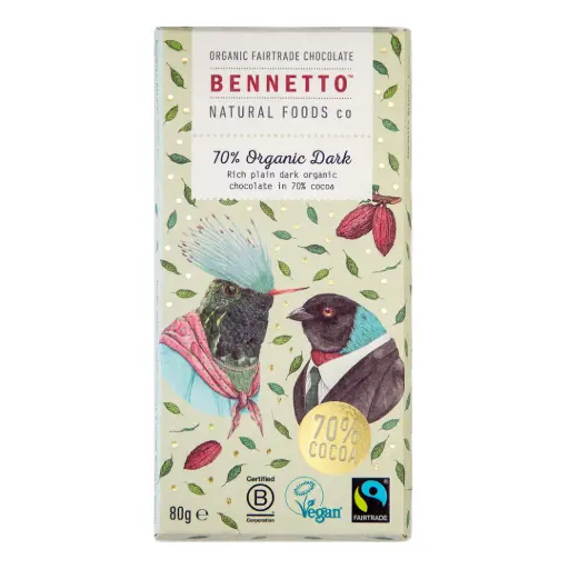 [BC-OD80] Bennetto Natural Foods 70% Organic Dark Chocolate 80g